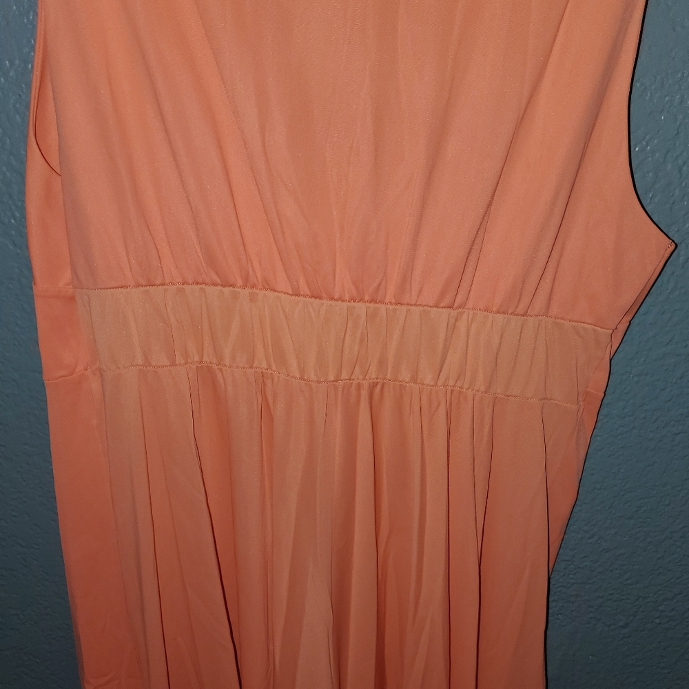 VINTAGE 60/ 70's Maxi Dress Sz 6 V neck sleeveless Tangerine color - Picture 11 of 12
